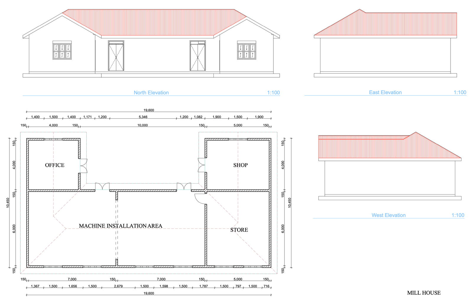 Architect's plan diagram of mill house